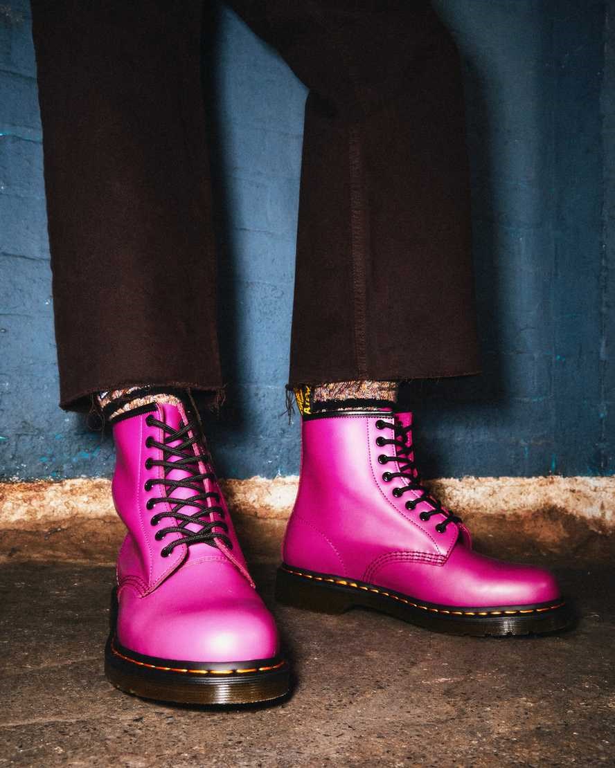 Men's Dr Martens 1460 Smooth Leather Ankle Boots Pink Smooth Leather | 518YBKHMP