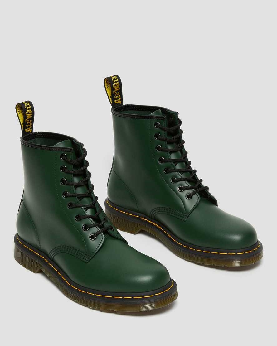 Men's Dr Martens 1460 Smooth Leather Lace Up Boots Green Smooth Leather | 582MLJECR