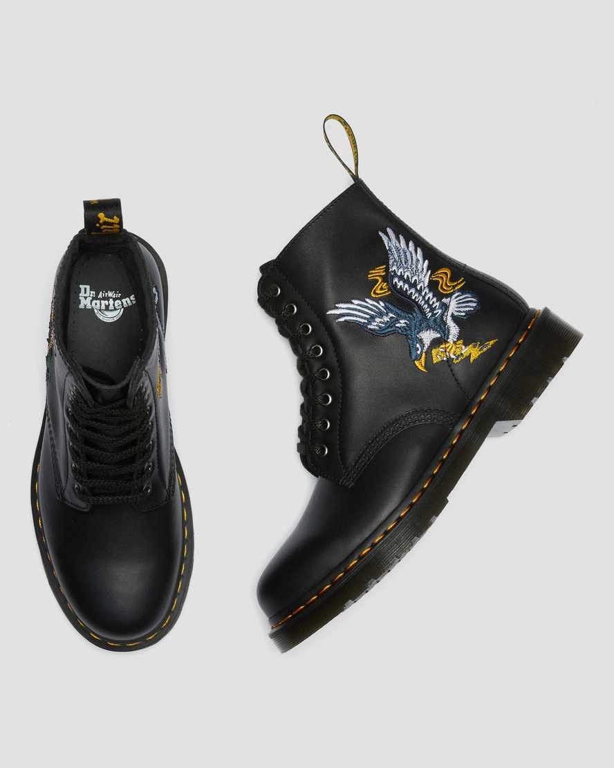 Men's Dr Martens 1460 Souvenir Embroidered Leather Lace Up Boots Black Nappa | 301BGXRSD