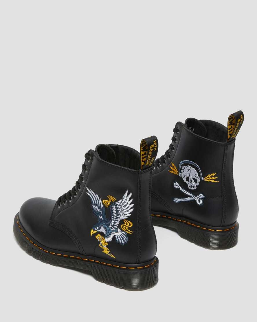 Men's Dr Martens 1460 Souvenir Embroidered Leather Lace Up Boots Black Nappa | 301BGXRSD