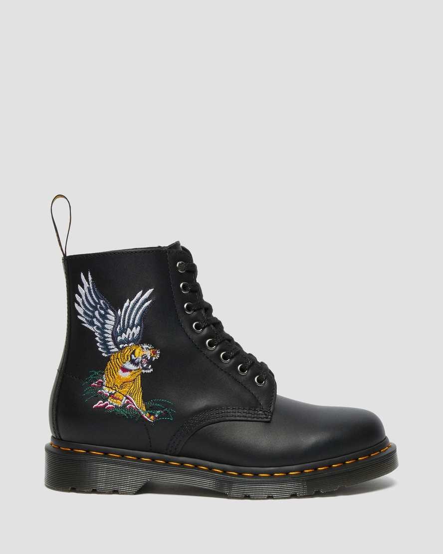 Men's Dr Martens 1460 Souvenir Embroidered Leather Lace Up Boots Black Nappa | 301BGXRSD