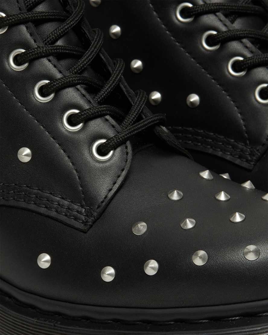 Men's Dr Martens 1460 Stud Wanama Leather Lace Up Boots Black Wanama | 296KJSQRY