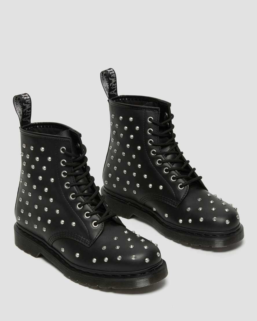 Men's Dr Martens 1460 Stud Wanama Leather Lace Up Boots Black Wanama | 296KJSQRY