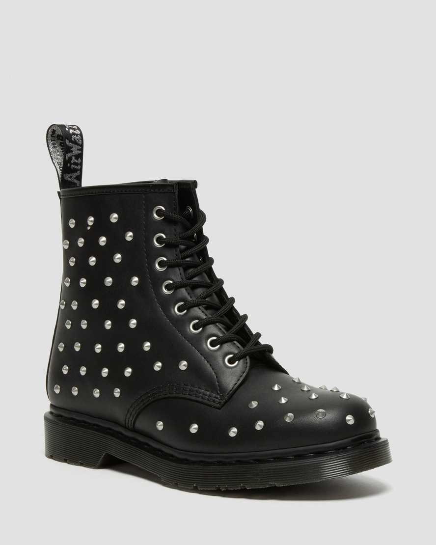 Men\'s Dr Martens 1460 Stud Wanama Leather Lace Up Boots Black Wanama | 296KJSQRY