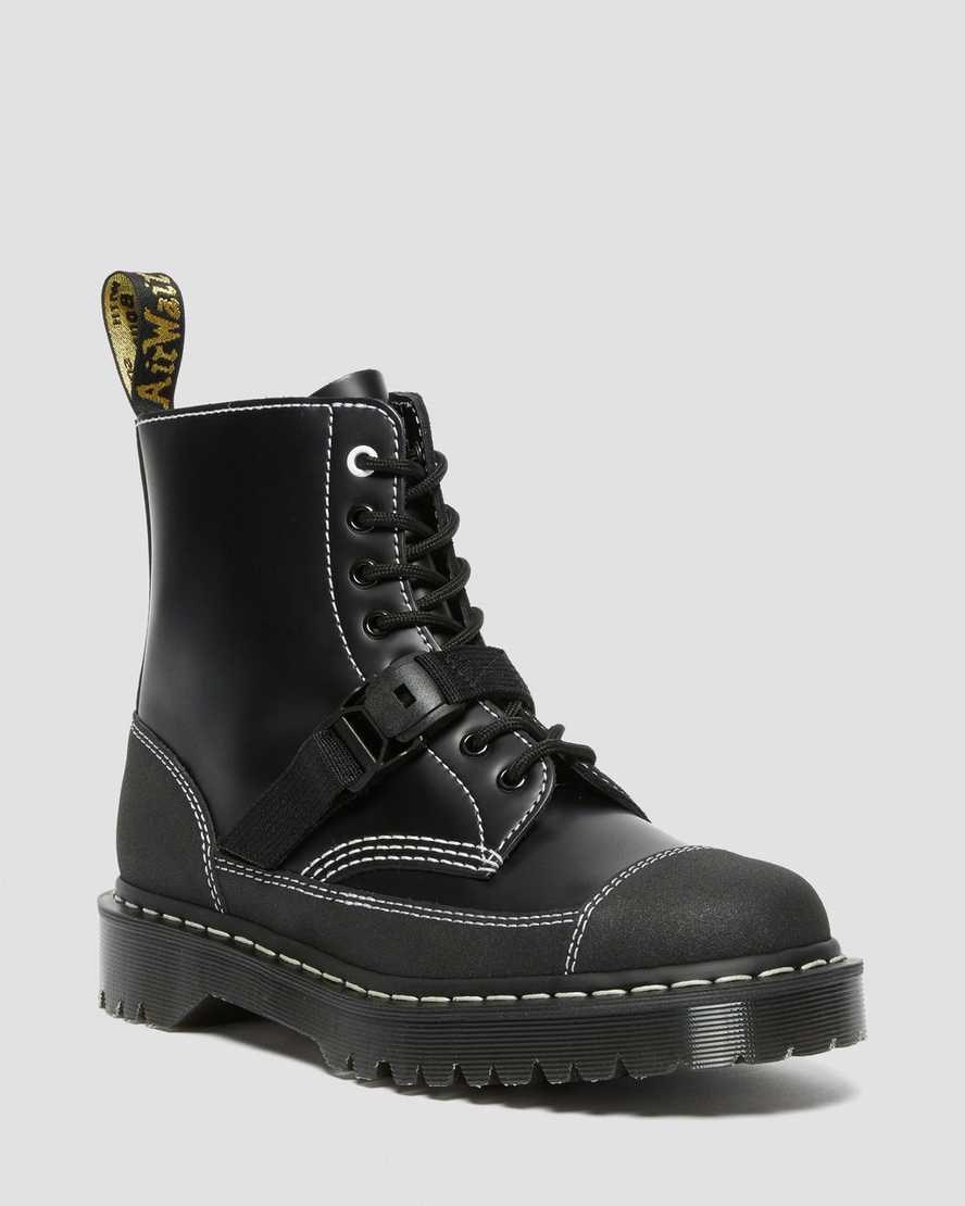 Men\'s Dr Martens 1460 Tech Made in England Leather Lace Up Boots Black Smooth Leather | 309KYRDJF