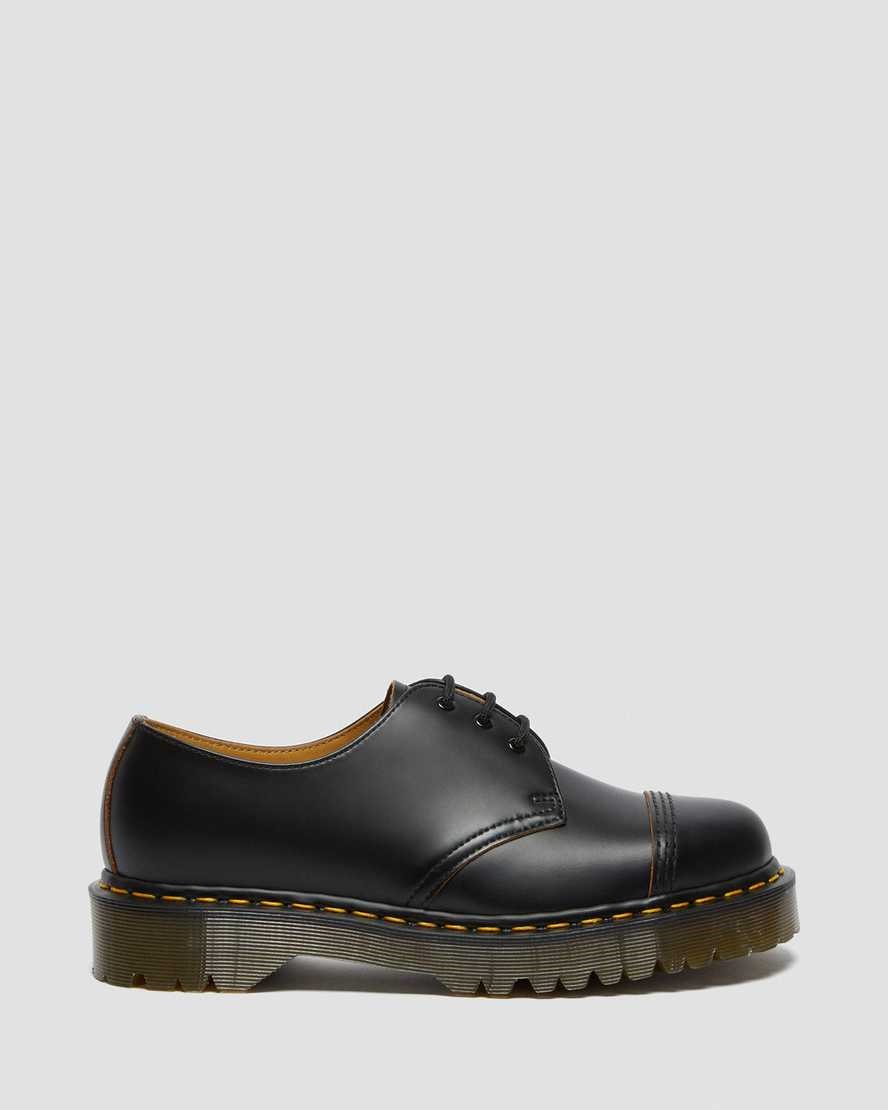 Men's Dr Martens 1461 Bex Made in England Toe Cap Oxford Shoes Black Vintage Smooth | 048PYCWME