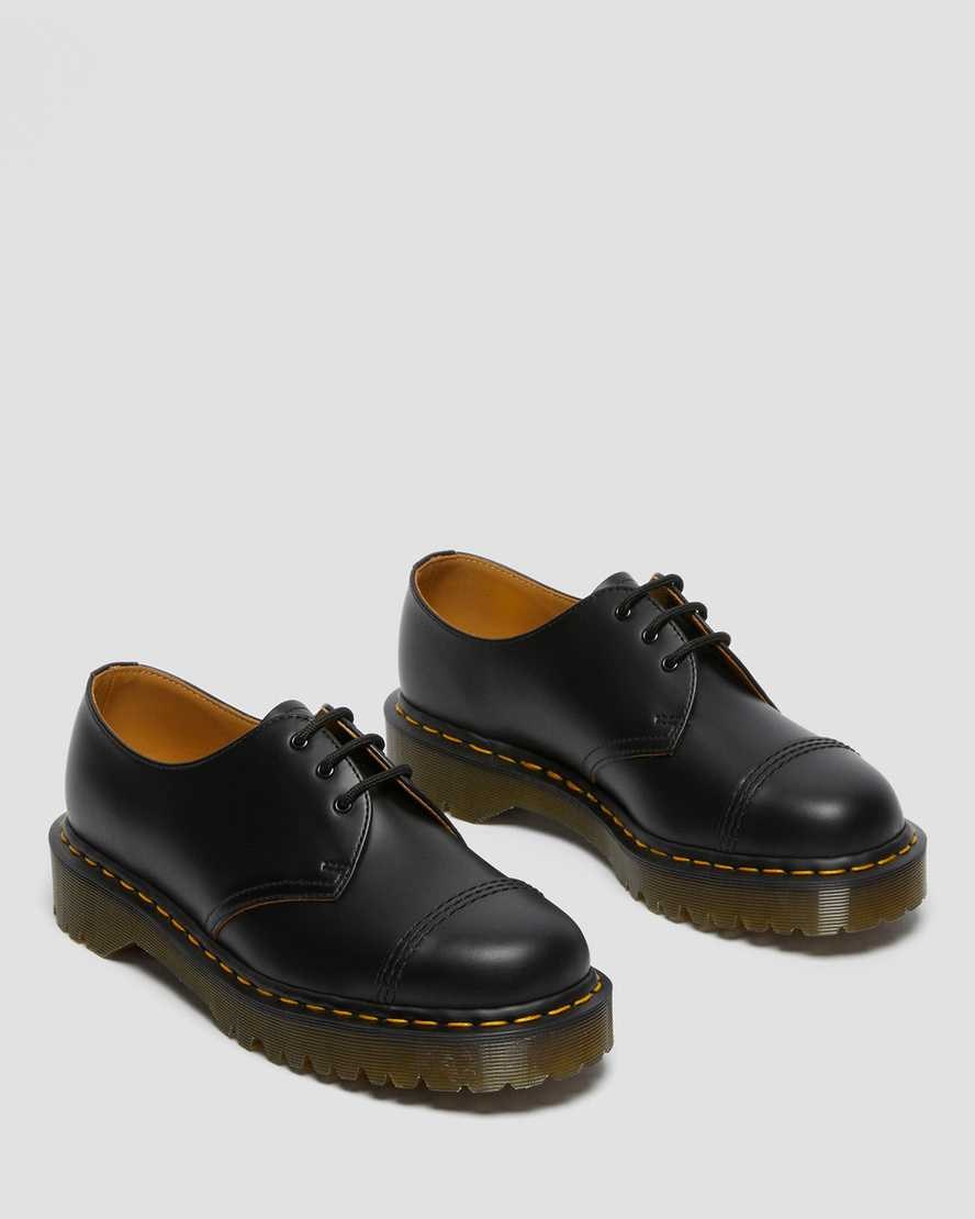 Men's Dr Martens 1461 Bex Made in England Toe Cap Oxford Shoes Black Vintage Smooth | 048PYCWME