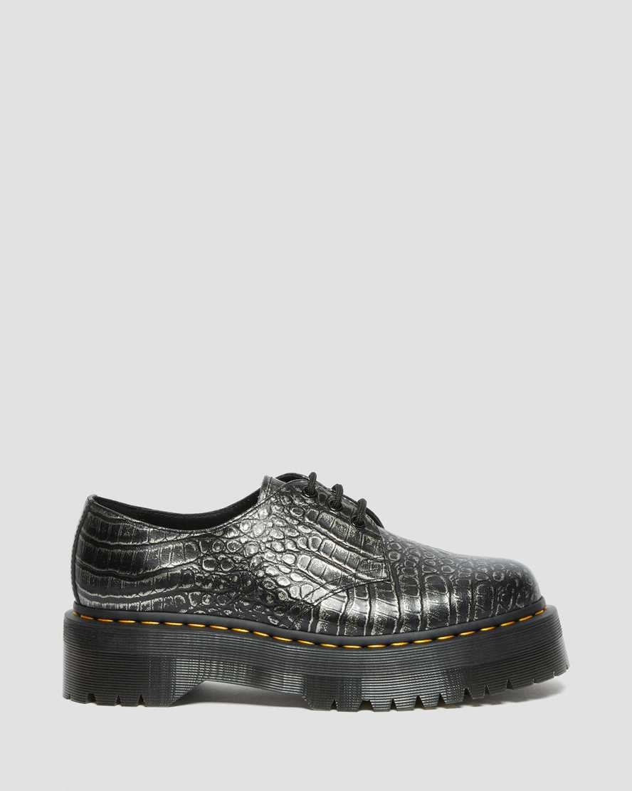 Men's Dr Martens 1461 Croc Emboss Leather Oxford Shoes Gunmetal | 360JHYFUX