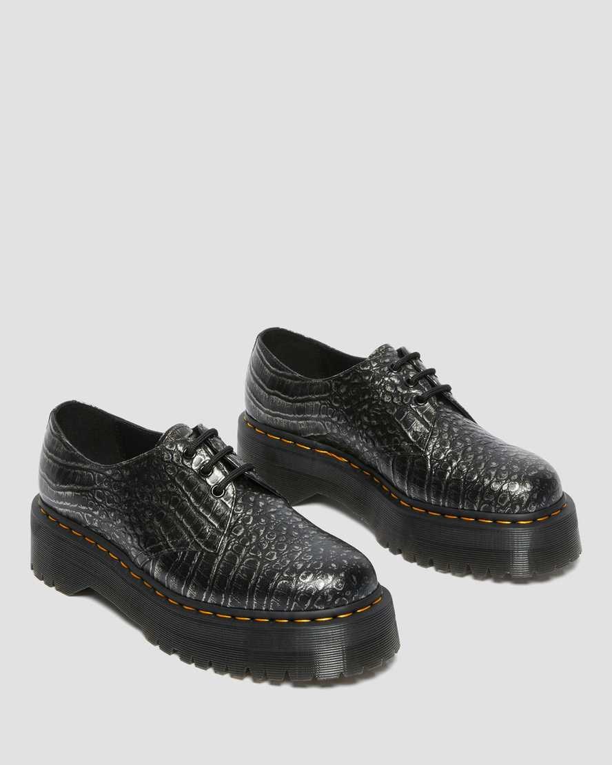 Men's Dr Martens 1461 Croc Emboss Leather Oxford Shoes Gunmetal | 360JHYFUX