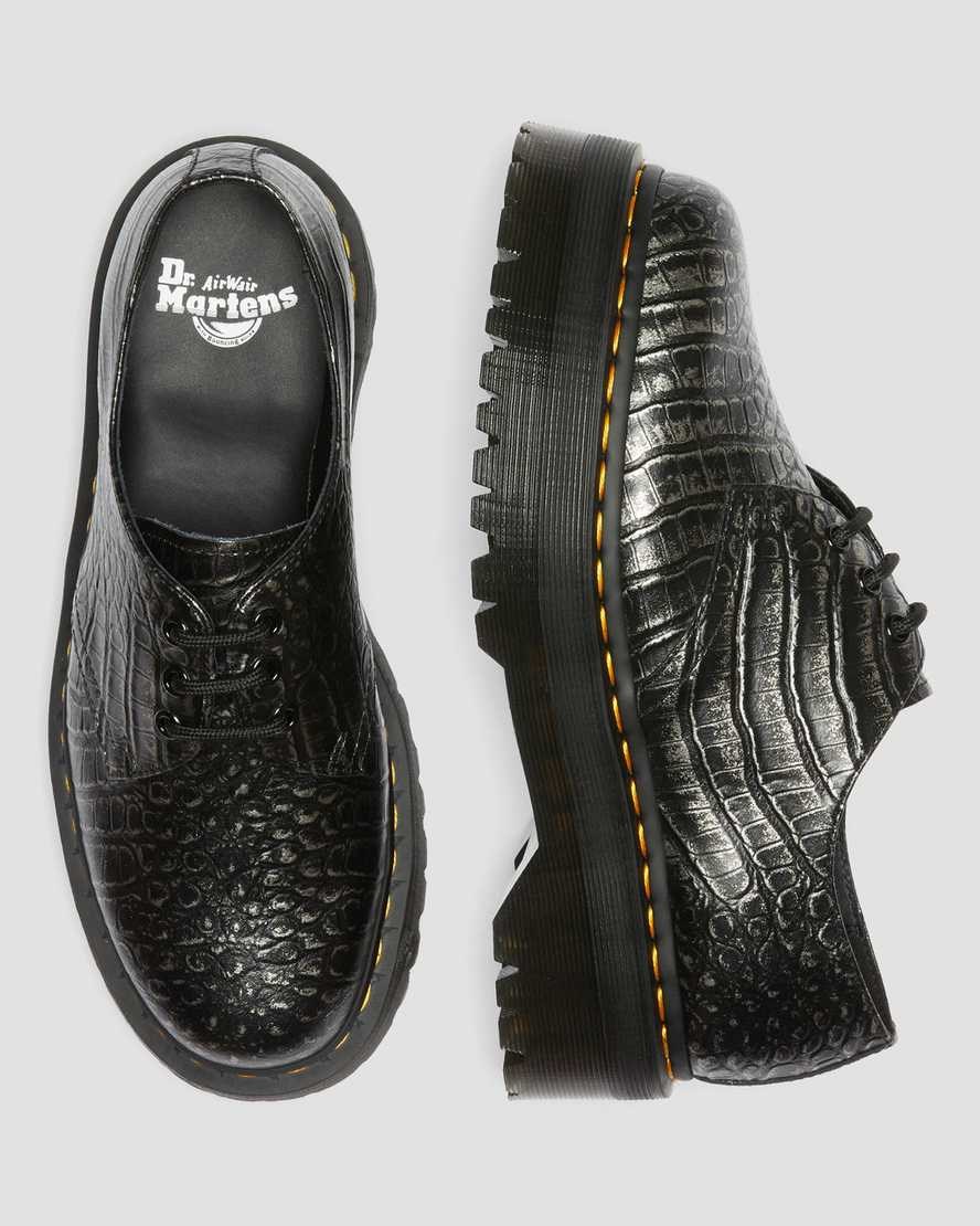 Men's Dr Martens 1461 Croc Emboss Leather Oxford Shoes Gunmetal | 360JHYFUX