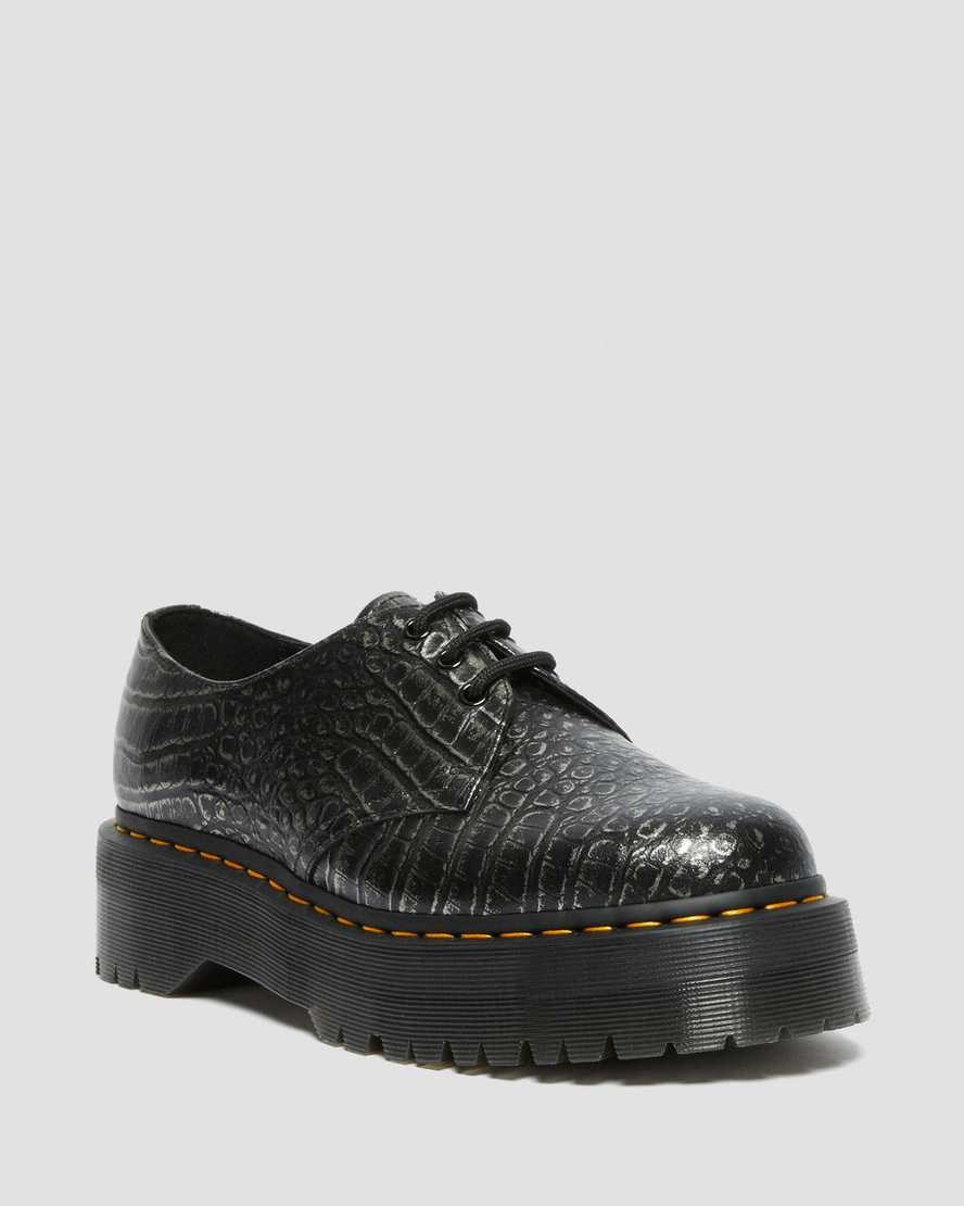 Men\'s Dr Martens 1461 Croc Emboss Leather Oxford Shoes Gunmetal | 360JHYFUX