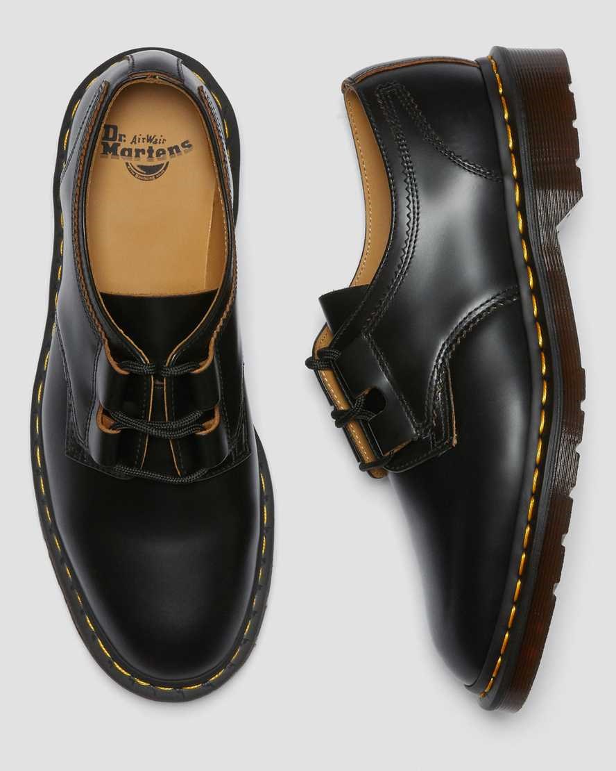 Men's Dr Martens 1461 Ghillie Leather Oxford Shoes Black Vintage Smooth | 362WXCMBS