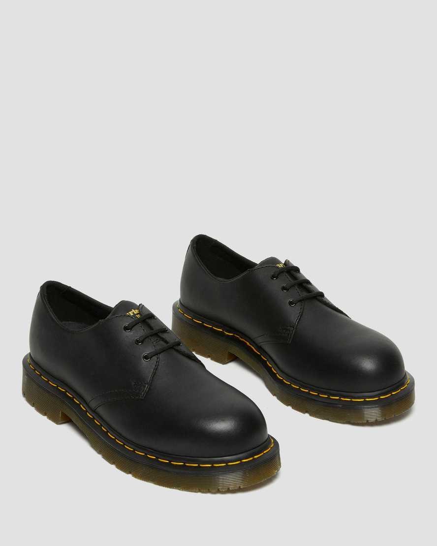 Men's Dr Martens 1461 Slip Resistant Steel Toe Oxford Shoes Black Industrial Full Grain | 053JDVIHG