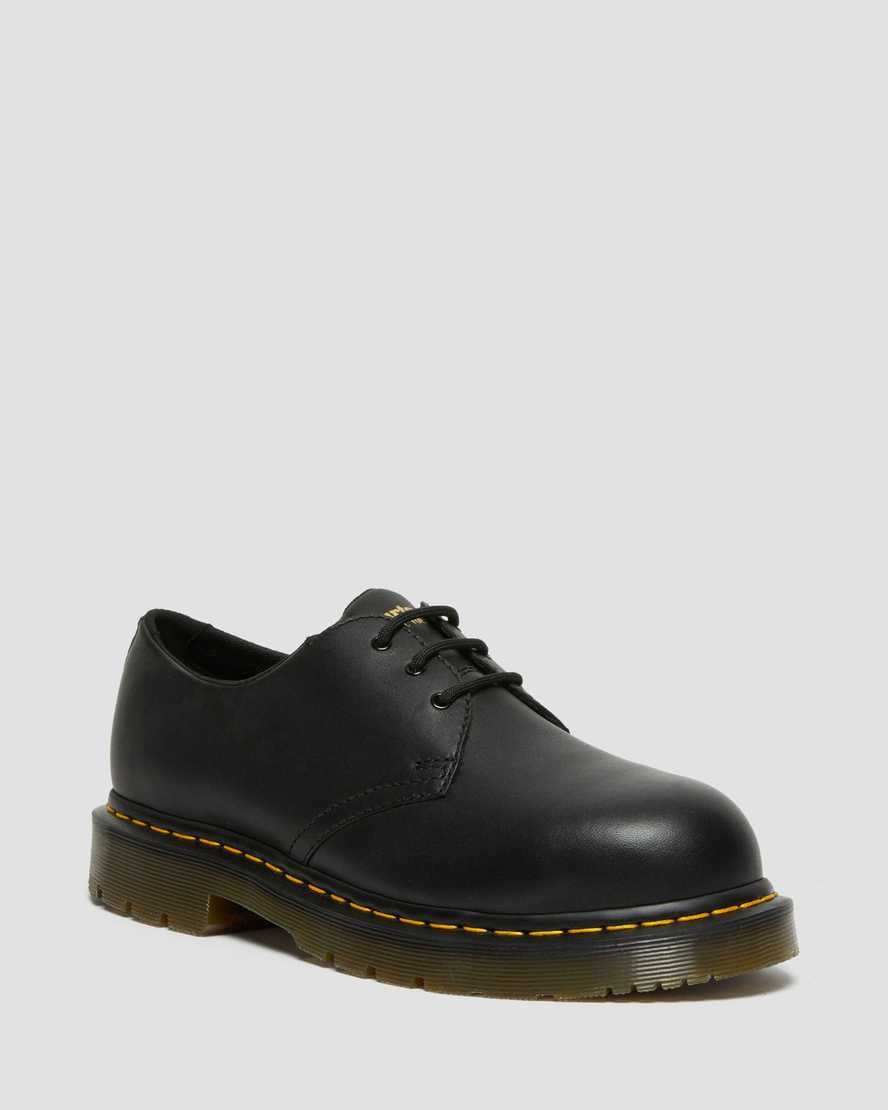 Men\'s Dr Martens 1461 Slip Resistant Steel Toe Oxford Shoes Black Industrial Full Grain | 053JDVIHG