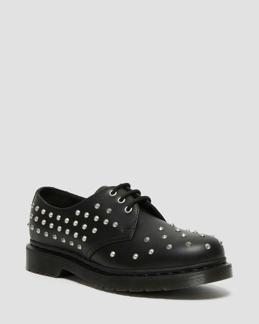 Men's Dr Martens 1461 Stud Wanama Leather Oxford Shoes Black Wanama | 685QAFDLZ