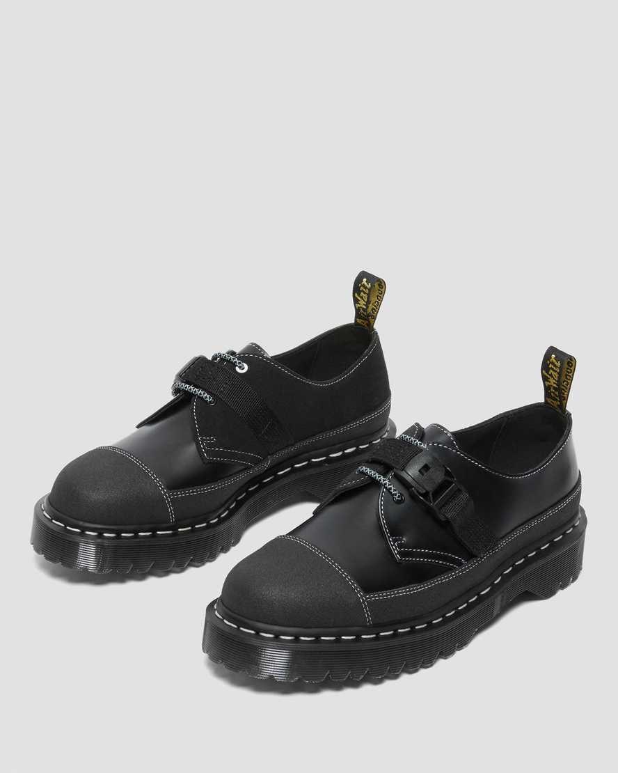 Men's Dr Martens 1461 Tech Made in England Buckle Oxford Shoes Black Smooth Leather | 138RWNDBX