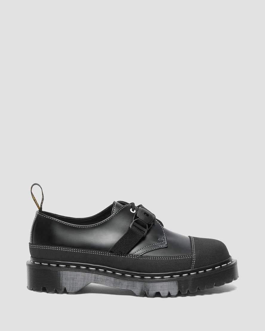 Men's Dr Martens 1461 Tech Made in England Buckle Oxford Shoes Black Smooth Leather | 138RWNDBX