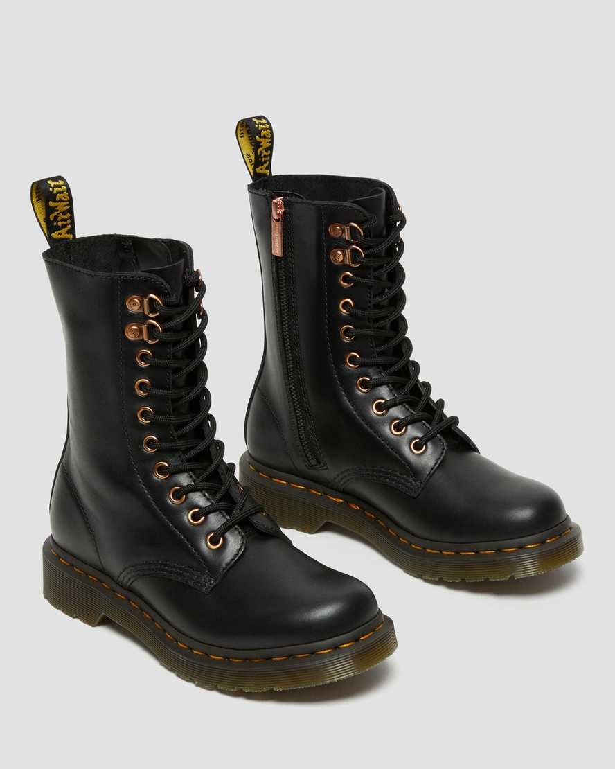 Men's Dr Martens 1490 Rose Gold Hardware Leather Zip Up Boots Black Wanama | 024FEUASJ