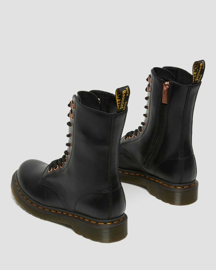 Men's Dr Martens 1490 Rose Gold Hardware Leather Zip Up Boots Black Wanama | 024FEUASJ