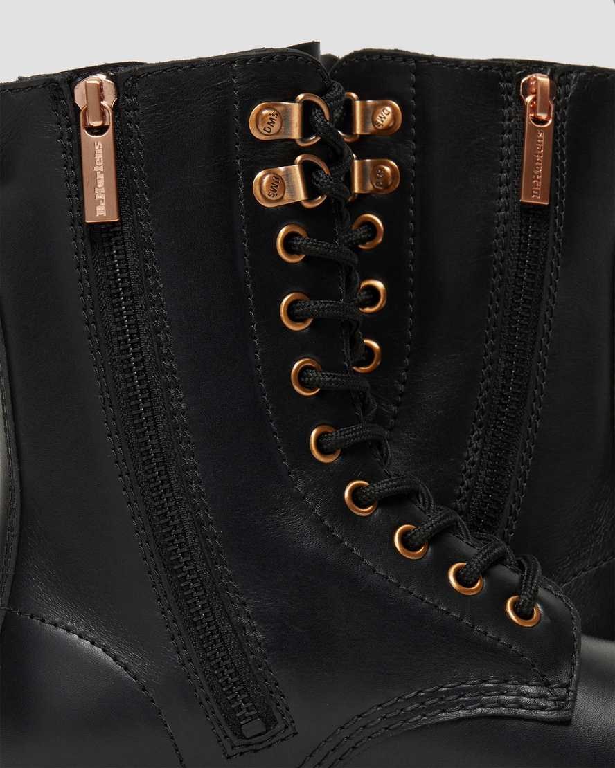 Men's Dr Martens 1490 Rose Gold Hardware Leather Zip Up Boots Black Wanama | 024FEUASJ