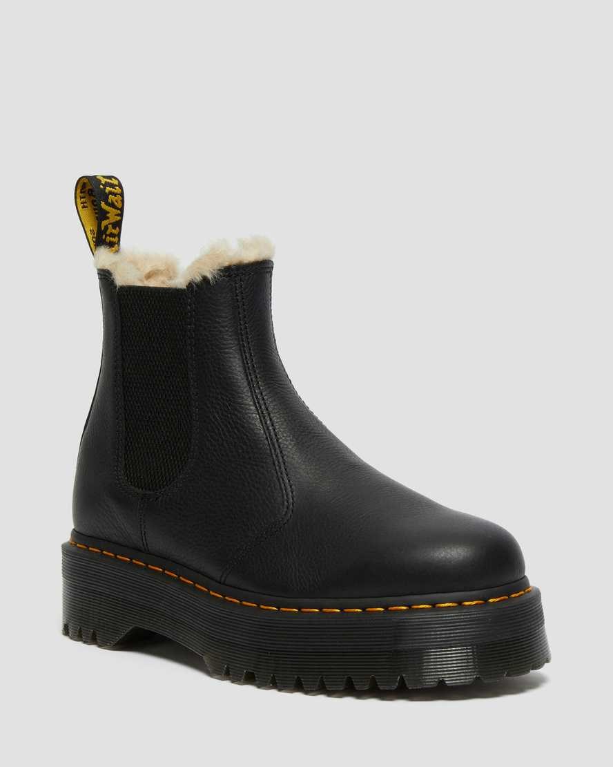 Men\'s Dr Martens 2976 Faux Fur Lined Platform Ankle Boots Black Pisa | 532QAJRWE