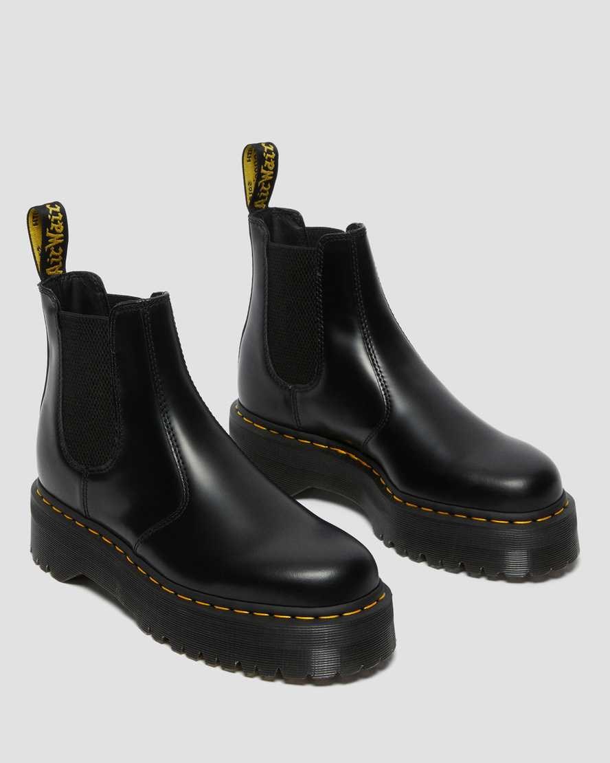 Men's Dr Martens 2976 Polished Smooth Platform Chelsea Boots Black Polished Smooth | 237FOTPKZ