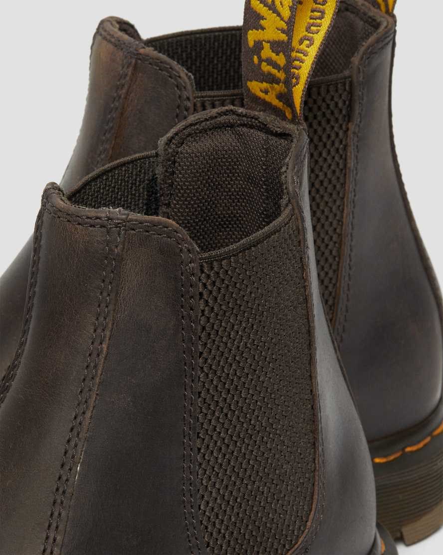 Men's Dr Martens 2976 Slip Resistant Leather Ankle Boots Dark Brown Crazy Horse Leather | 896UIGNHQ