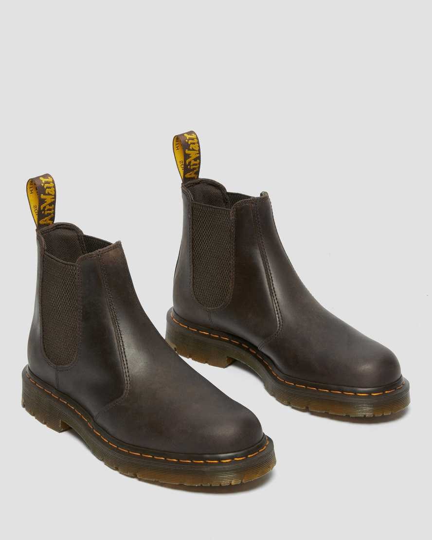 Men's Dr Martens 2976 Slip Resistant Leather Ankle Boots Dark Brown Crazy Horse Leather | 896UIGNHQ