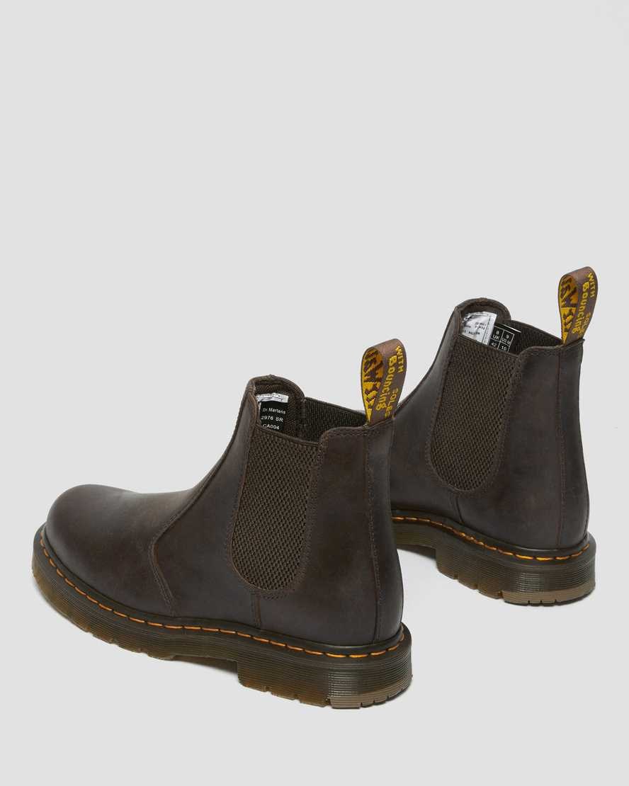 Men's Dr Martens 2976 Slip Resistant Leather Ankle Boots Dark Brown Crazy Horse Leather | 896UIGNHQ