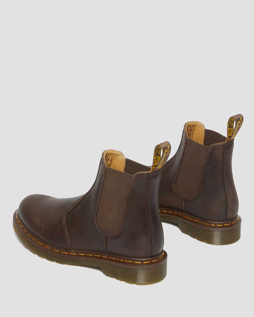 Men's Dr Martens 2976 Yellow Stitch Crazy Horse Leather Ankle Boots Dark Brown Crazy Horse Leather | 376RGLNKT