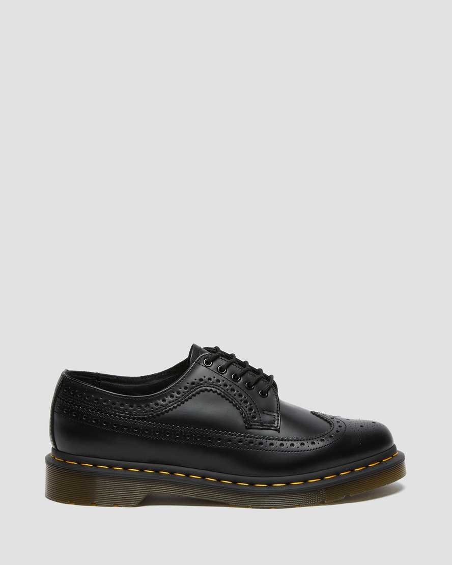 Men's Dr Martens 3989 Yellow Stitch Smooth Leather Oxford Shoes Black Smooth Leather | 890KRFQSM