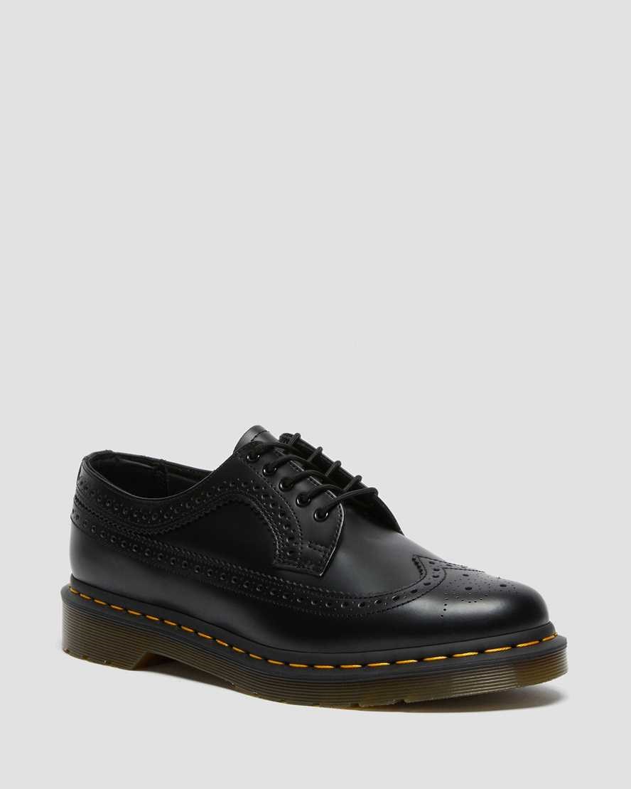 Men's Dr Martens 3989 Yellow Stitch Smooth Leather Oxford Shoes Black Smooth Leather | 890KRFQSM