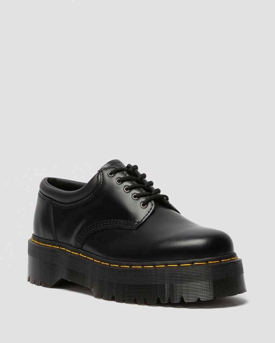 Men's Dr Martens 8053 Leather Platform Oxford Shoes Black Polished Smooth | 546PEGULY