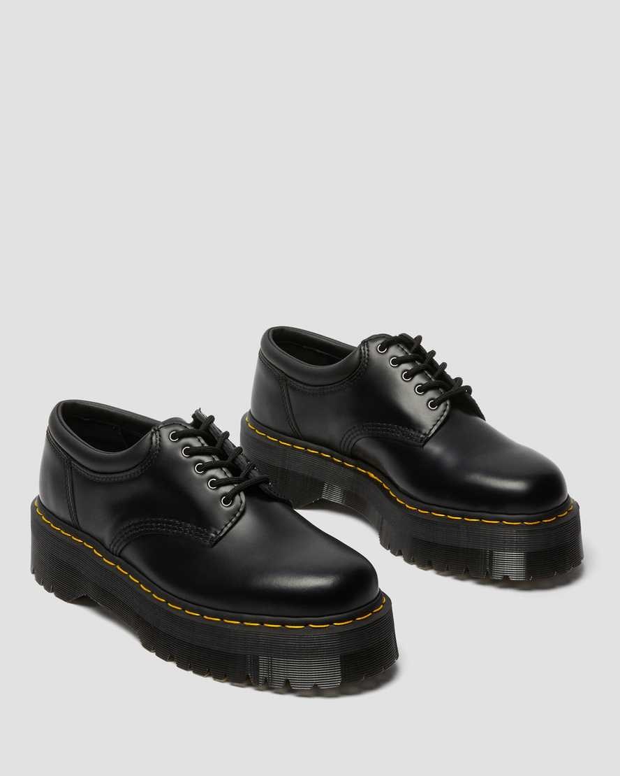 Men's Dr Martens 8053 Leather Platform Oxford Shoes Black Polished Smooth | 546PEGULY