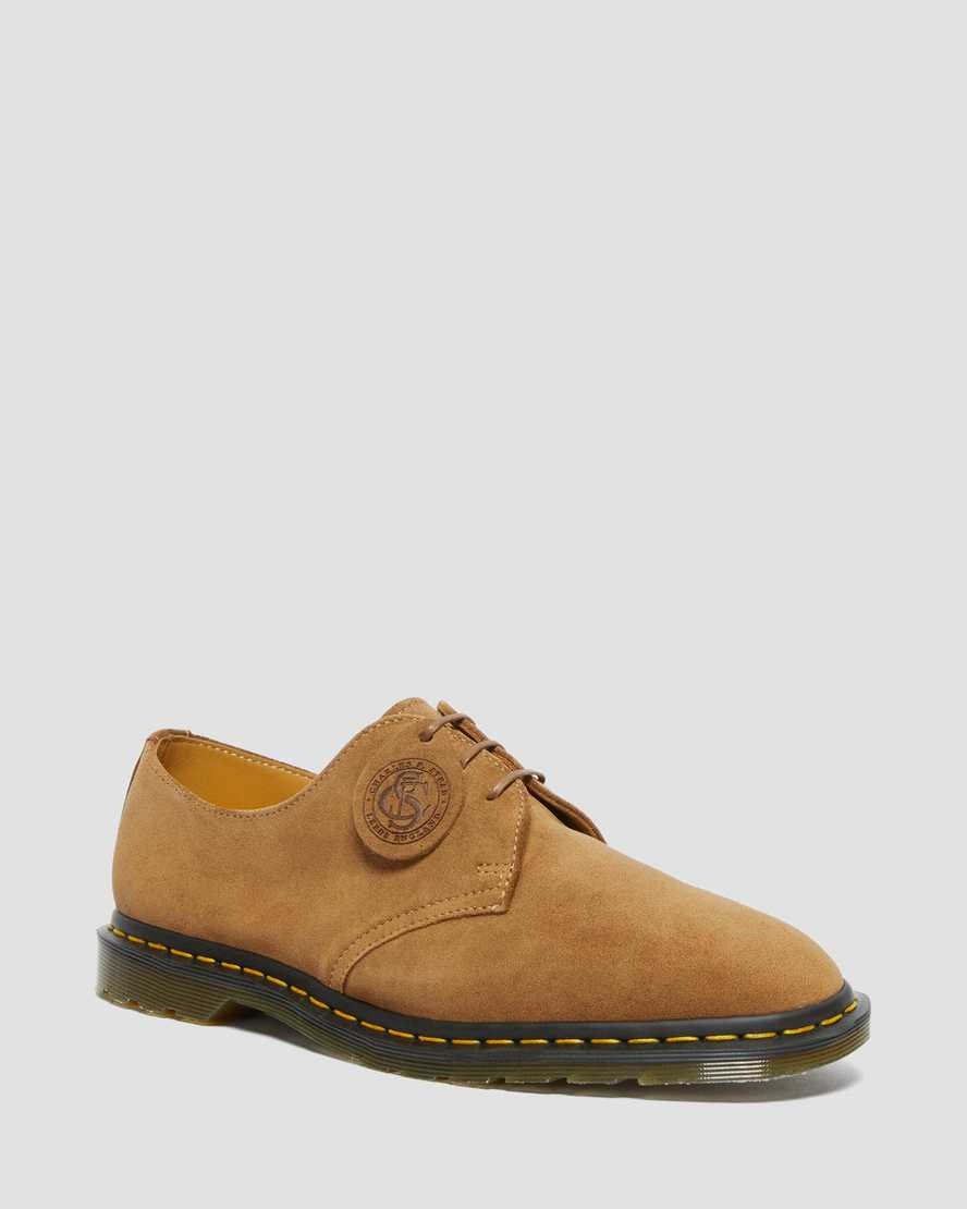 Men\'s Dr Martens Archie II Made in England Suede Oxford Shoes Dark Tan Repello Calf Suede | 712LUNRMX