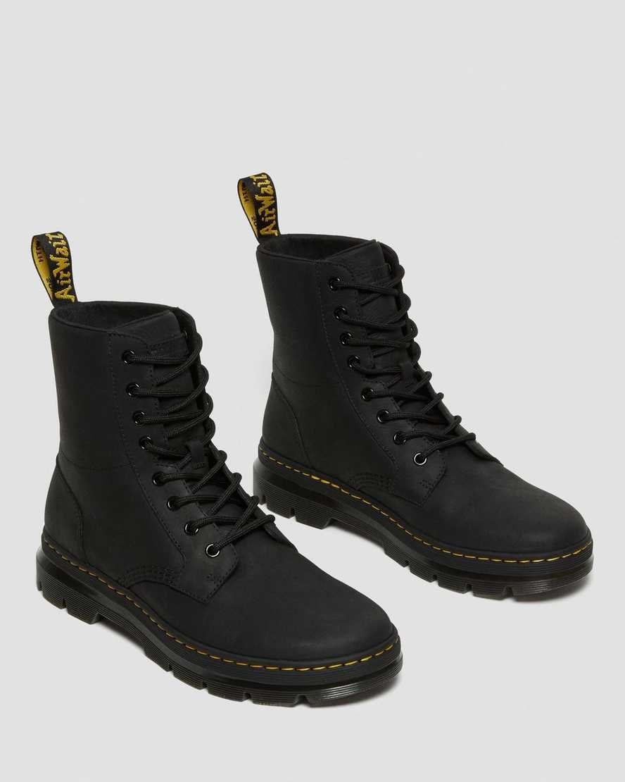 Men's Dr Martens Combs Leather Lace Up Boots Black Wyoming | 523XQTNOE