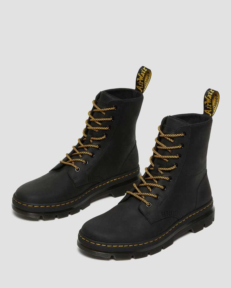 Men's Dr Martens Combs Leather Lace Up Boots Black Wyoming | 523XQTNOE