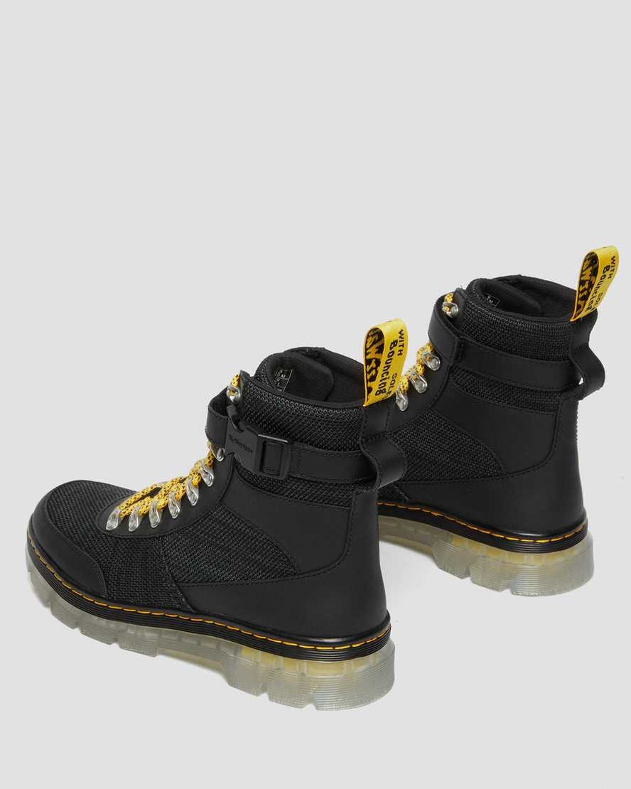 Men's Dr Martens Combs Tech Coated Canvas Mix Utility Boots Black Onice Soft | 176HRQIZG