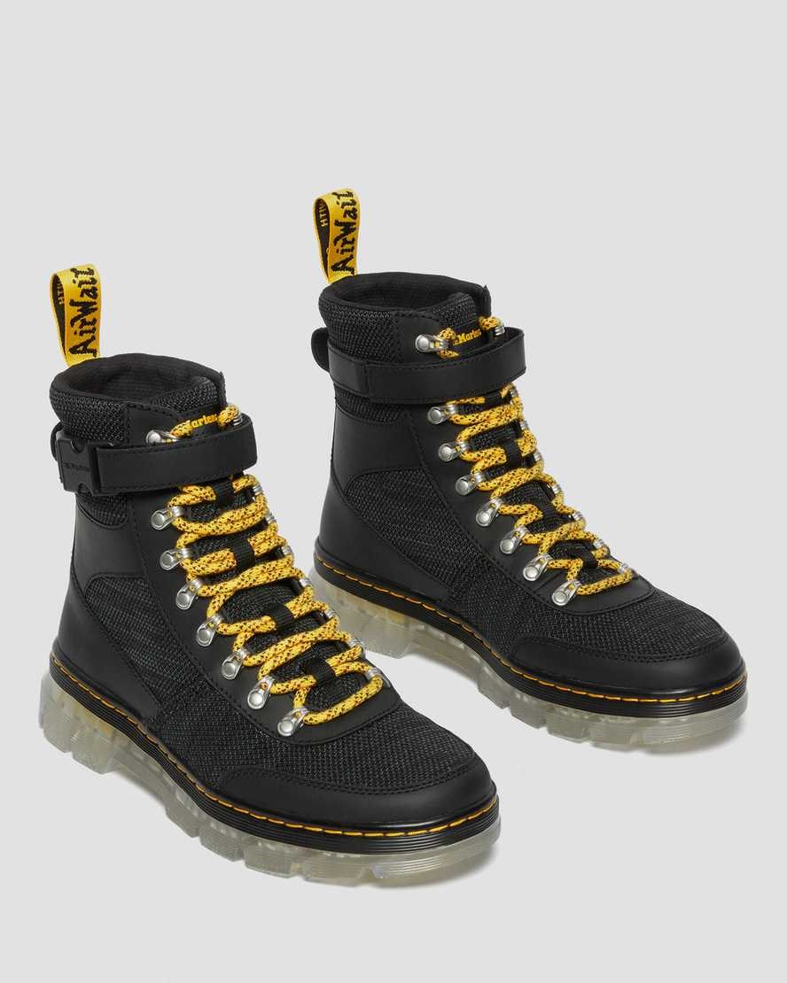 Men's Dr Martens Combs Tech Coated Canvas Mix Utility Boots Black Onice Soft | 176HRQIZG