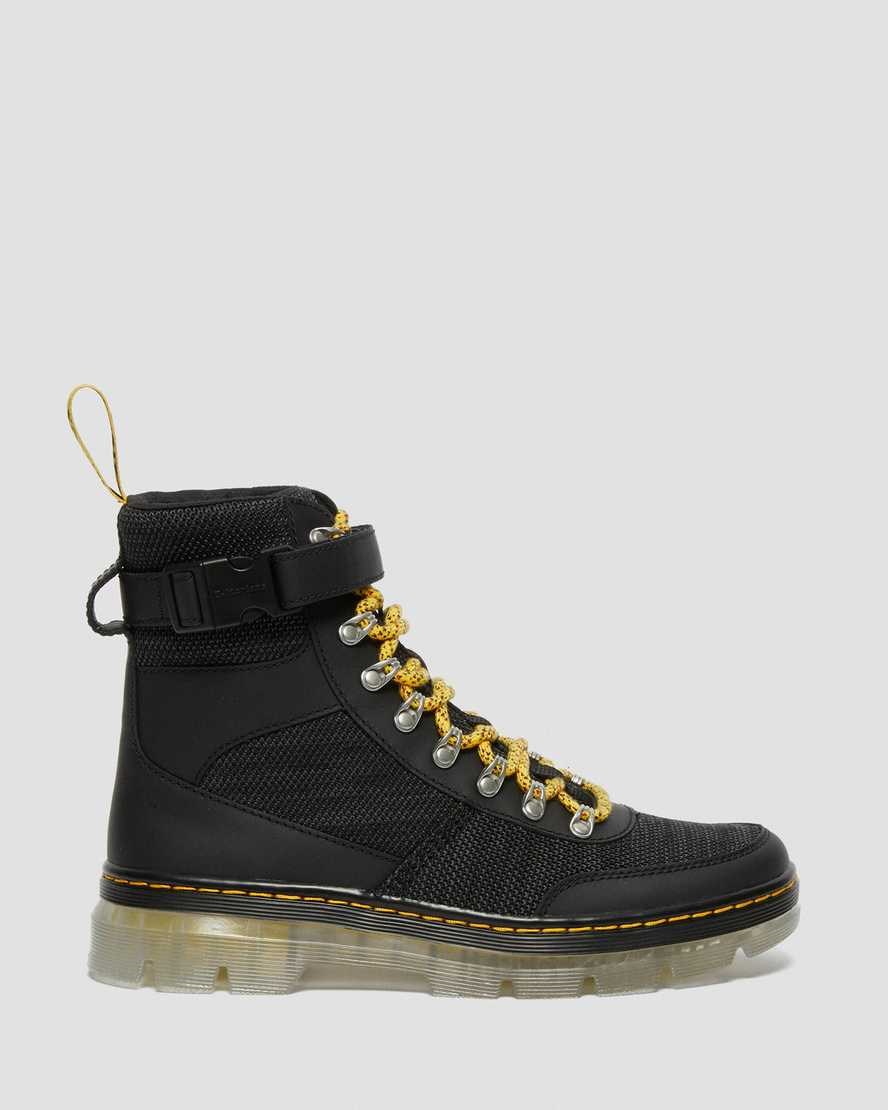 Men's Dr Martens Combs Tech Coated Canvas Mix Utility Boots Black Onice Soft | 176HRQIZG