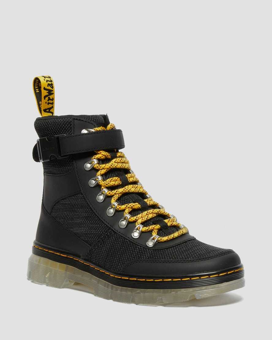 Men\'s Dr Martens Combs Tech Coated Canvas Mix Utility Boots Black Onice Soft | 176HRQIZG