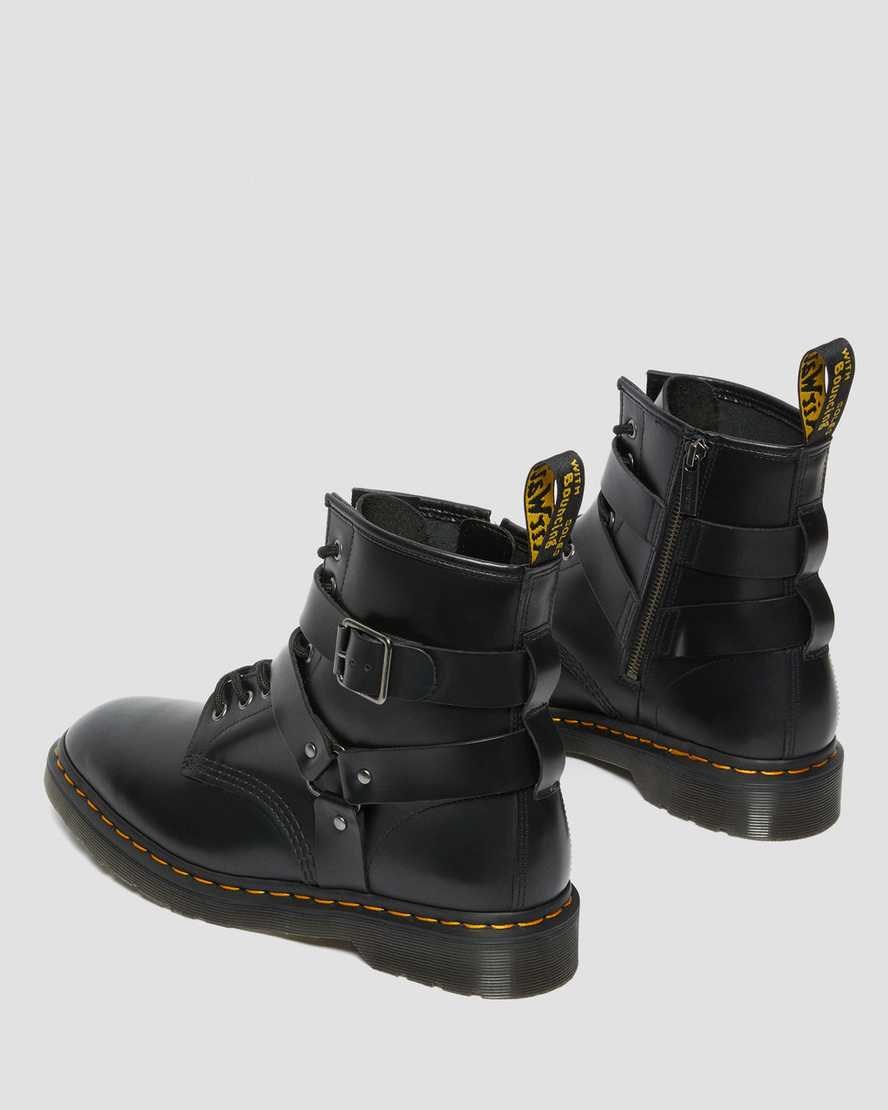 Men's Dr Martens Cristofor Leather Harness Lace Up Boots Black Polished Smooth | 273OGIBWP