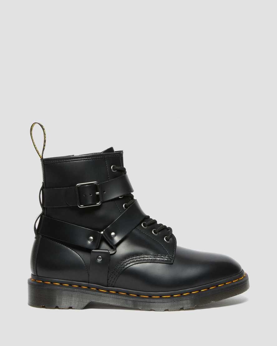 Men's Dr Martens Cristofor Leather Harness Lace Up Boots Black Polished Smooth | 273OGIBWP