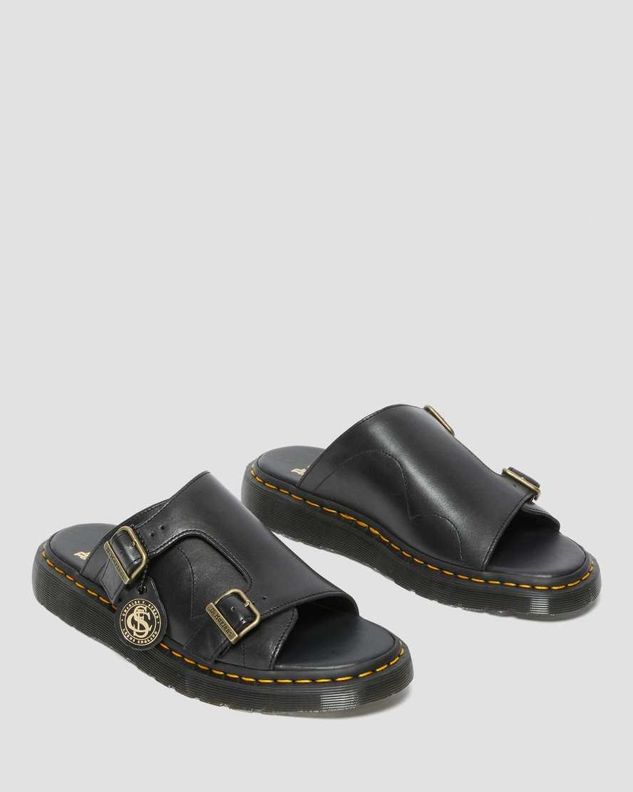 Men's Dr Martens Dayne Made in England Leather Leather Slide Sandals Black | 198BTUIRV