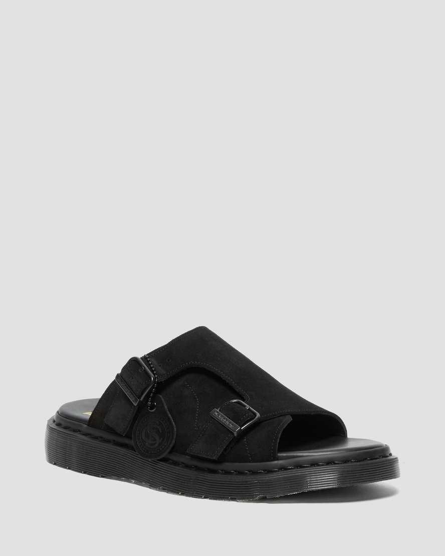 Men's Dr Martens Dayne Made in England Suede Slide Sandals Black Repello Calf Suede | 528PEUADI