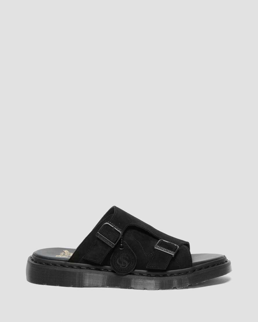 Men's Dr Martens Dayne Made in England Suede Slide Sandals Black Repello Calf Suede | 528PEUADI