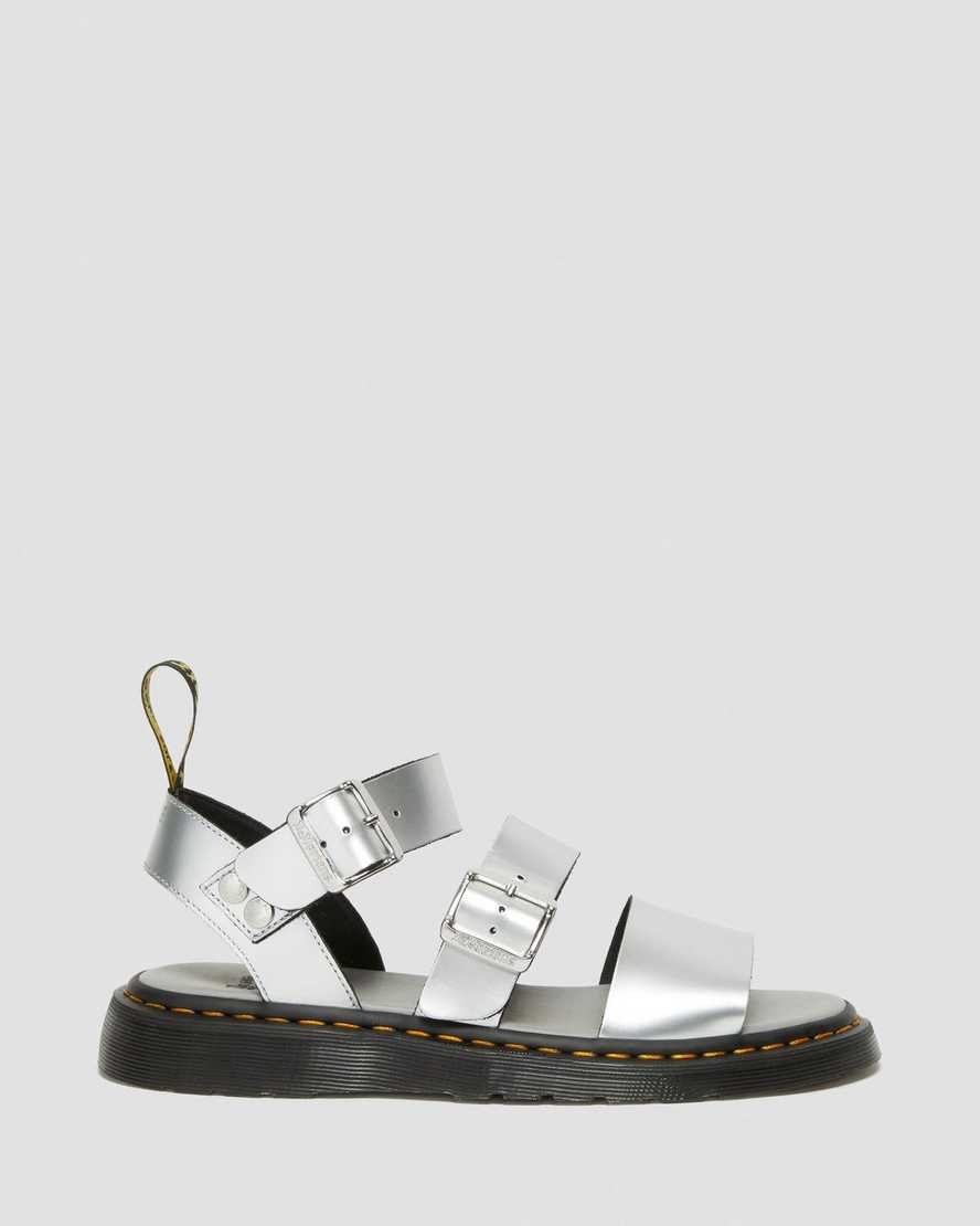 Men's Dr Martens Gryphon Metallic Leather Gladiator Sandals Silver | 472WDPHJO