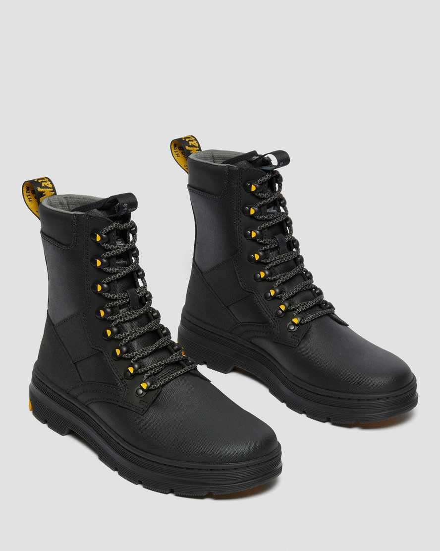 Men's Dr Martens Iowa Coated Canvas Mix Utility Boots Black Coated Canvas | 684SMTBGH