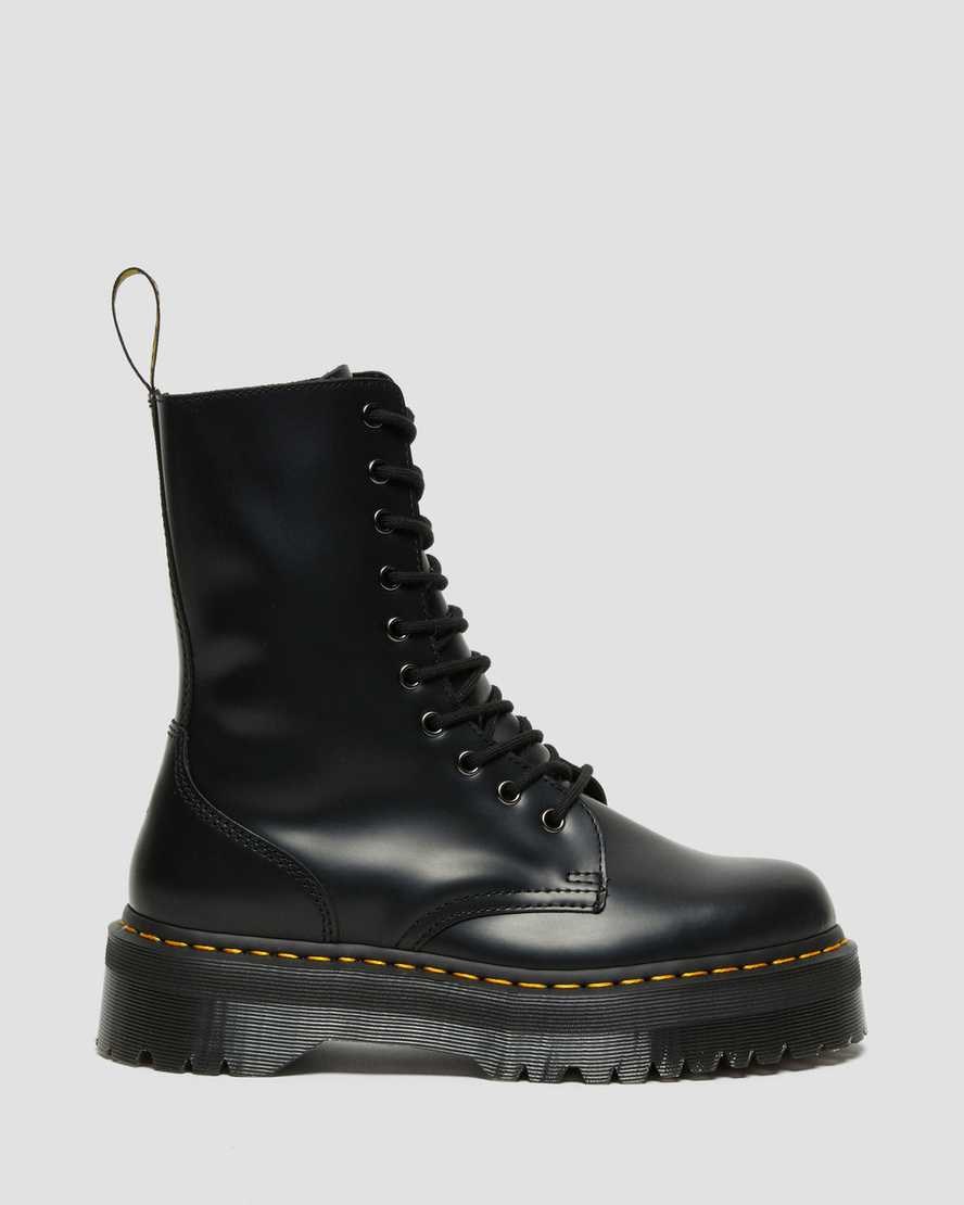 Men's Dr Martens Jadon Hi Smooth Leather Zip Up Boots Black Polished Smooth | 345AXYMEB