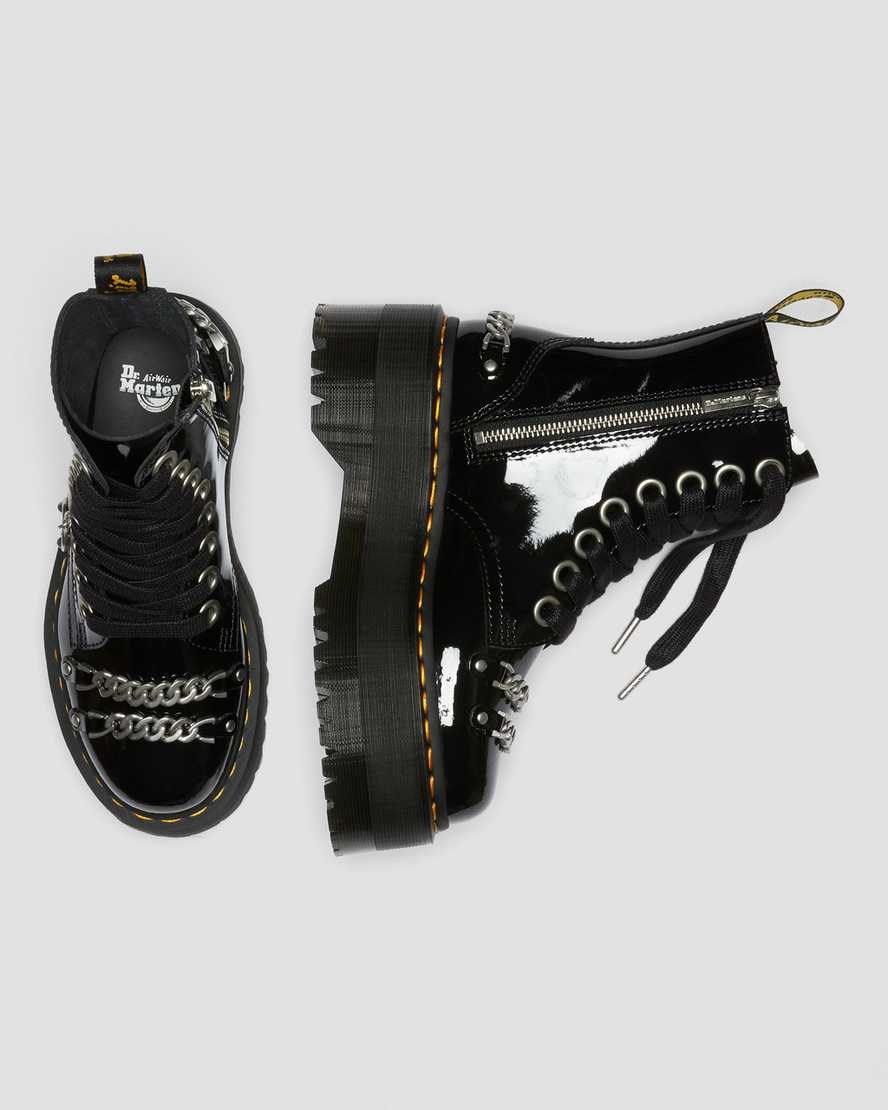 Men's Dr Martens Jadon Max Chain Patent Leather Zip Up Boots Black Patent Lamper | 147DNVMUB